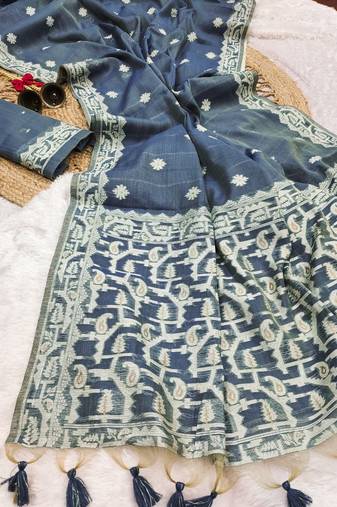 blue color chanderi cotton saree with blouse