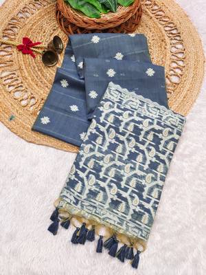 blue color chanderi cotton saree with blouse 2