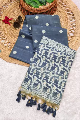 blue color chanderi cotton saree with blouse