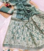 dark green color chanderi cotton saree with blouse