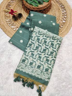 dark green color chanderi cotton saree with blouse 2