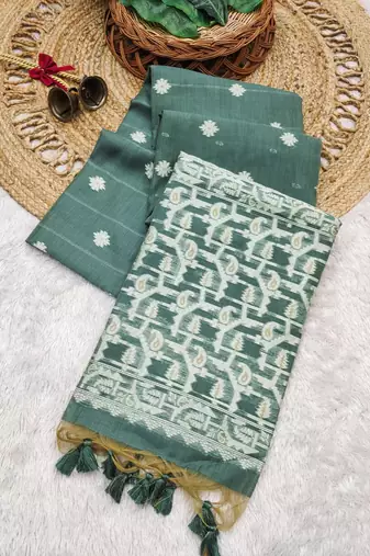 dark green color chanderi cotton saree with blouse