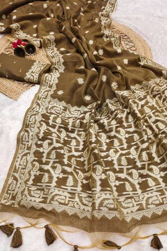 mehendi color chanderi cotton saree with blouse