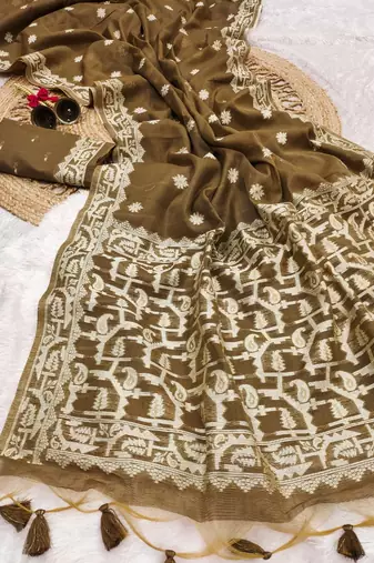 mehendi color chanderi cotton saree with blouse