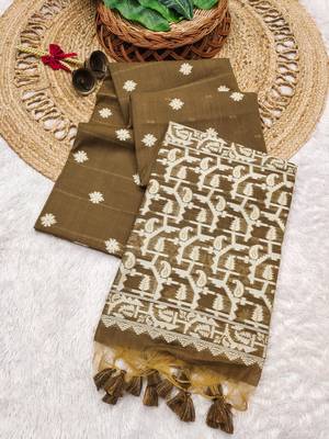 mehendi color chanderi cotton saree with blouse 2