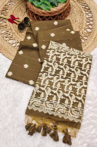 mehendi color chanderi cotton saree with blouse
