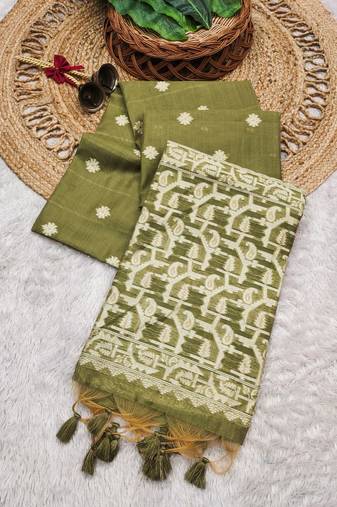 olive color chanderi cotton saree with blouse