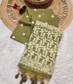 olive color chanderi cotton saree with blouse
