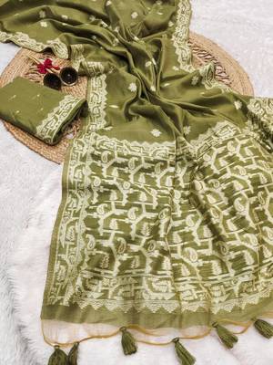 olive color chanderi cotton saree with blouse 2