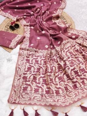 pink color chanderi cotton saree with blouse 1