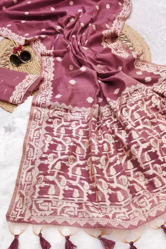 pink color chanderi cotton saree with blouse