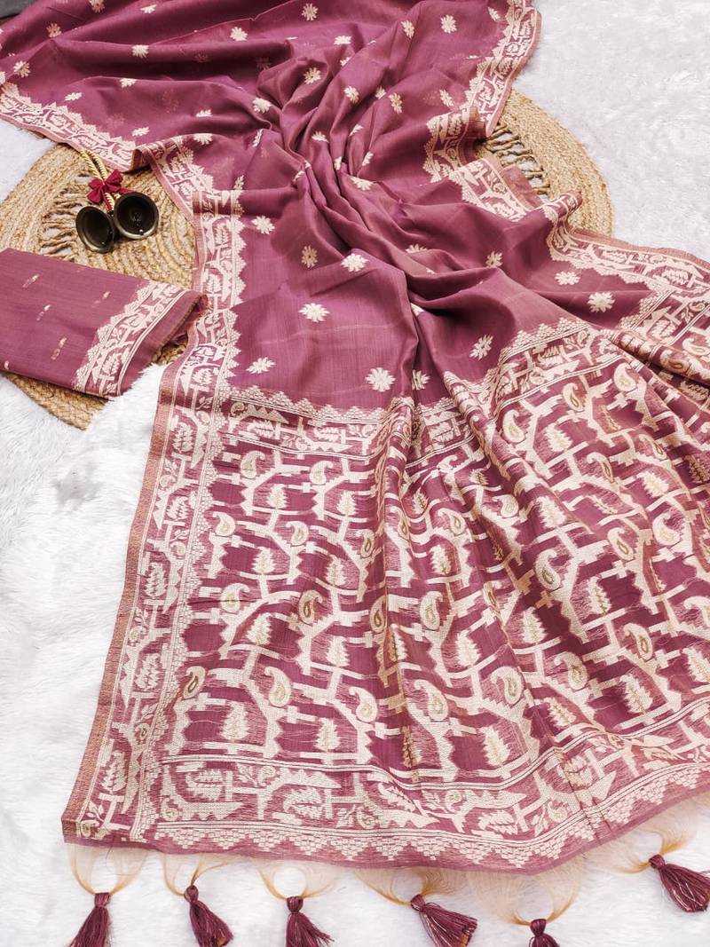 pink color chanderi cotton saree with blouse