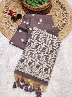 plum color chanderi cotton saree with blouse 1