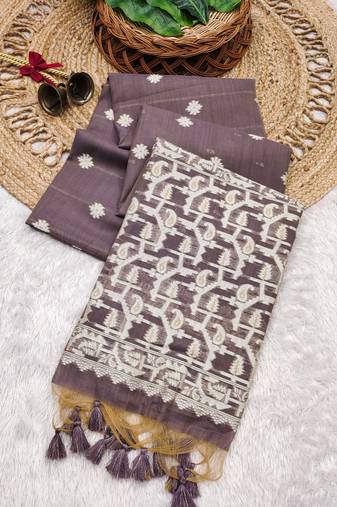 plum color chanderi cotton saree with blouse