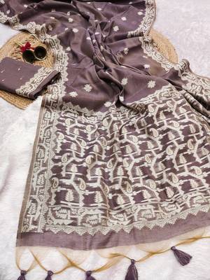 plum color chanderi cotton saree with blouse 2