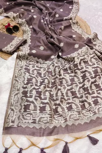 plum color chanderi cotton saree with blouse