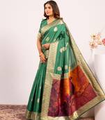light green color banarasi art silk saree with plain blose