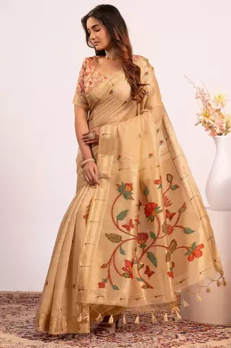 cream color cotton saree with blouse