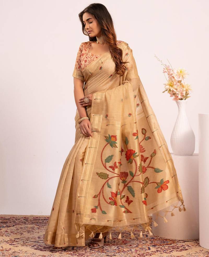 cream color cotton saree with blouse