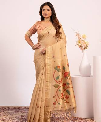 cream color cotton saree with blouse 2