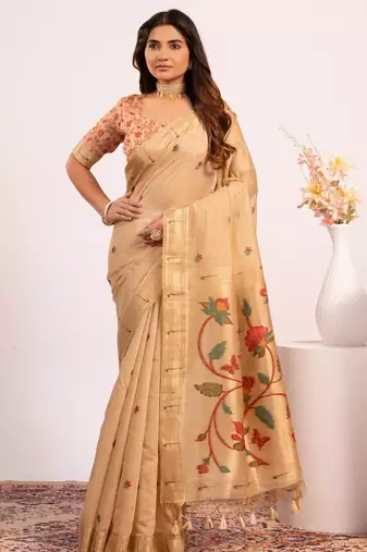 cream color cotton saree with blouse