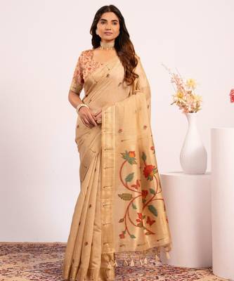 cream color cotton saree with blouse 3