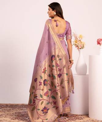 lavender color cotton saree with blouse 2