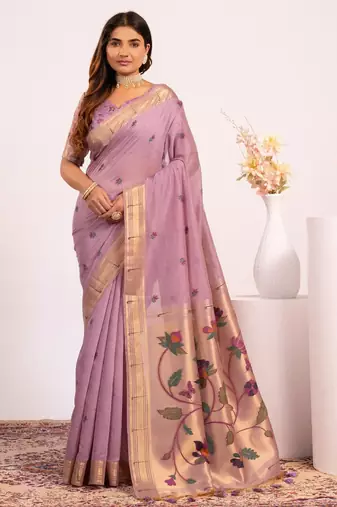 lavender color cotton saree with blouse