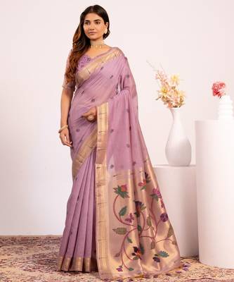 lavender color cotton saree with blouse 5