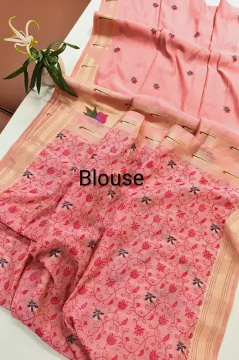 pink color cotton saree with blouse