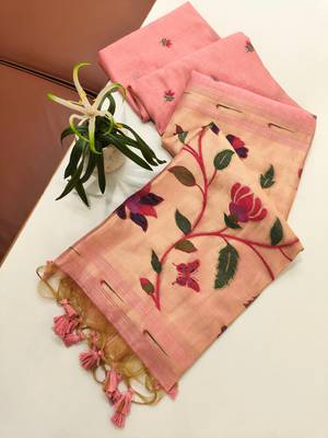 pink color cotton saree with blouse 4