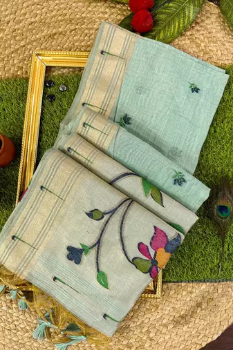 sky blue color cotton saree with blouse