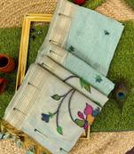 sky blue color cotton saree with blouse