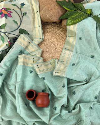 sky blue color cotton saree with blouse 2