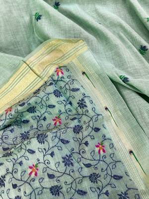 sky blue color cotton saree with blouse 3