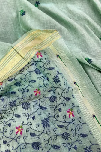 sky blue color cotton saree with blouse