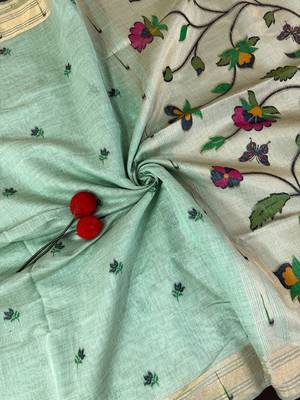 sky blue color cotton saree with blouse 4