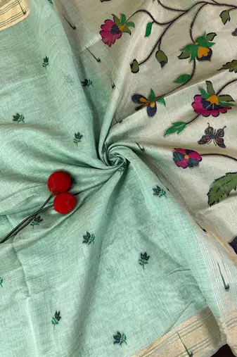 sky blue color cotton saree with blouse