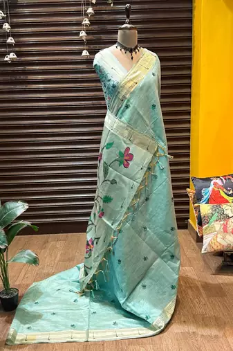 sky blue color cotton saree with blouse