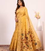 yellow color cotton saree with blouse