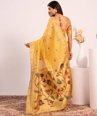 yellow color cotton saree with blouse 3