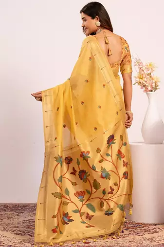 yellow color cotton saree with blouse