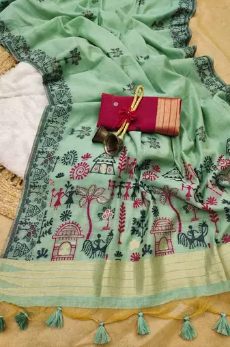 green color chanderi cotton saree with blouse