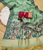 green color chanderi cotton saree with blouse