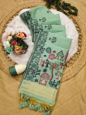 green color chanderi cotton saree with blouse 2