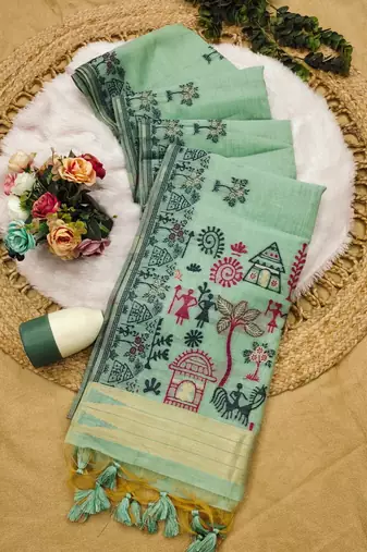 green color chanderi cotton saree with blouse