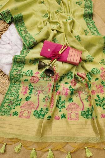 light green color chanderi cotton saree with blouse