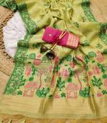 light green color chanderi cotton saree with blouse
