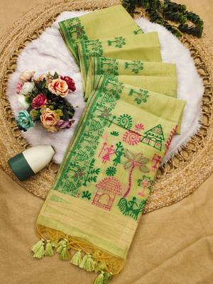 light green color chanderi cotton saree with blouse 2