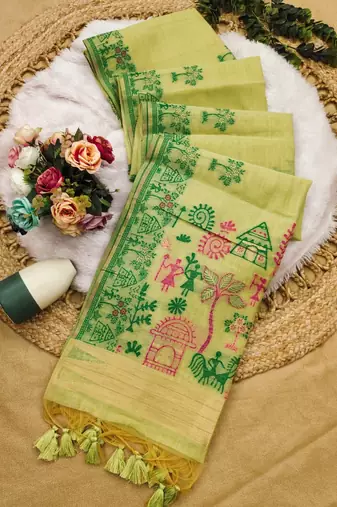 light green color chanderi cotton saree with blouse